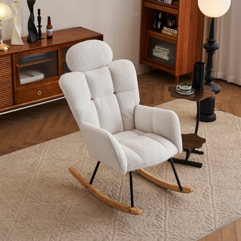 Chaise berçante avec dossier haut Yisroel, Ivoire ivoire