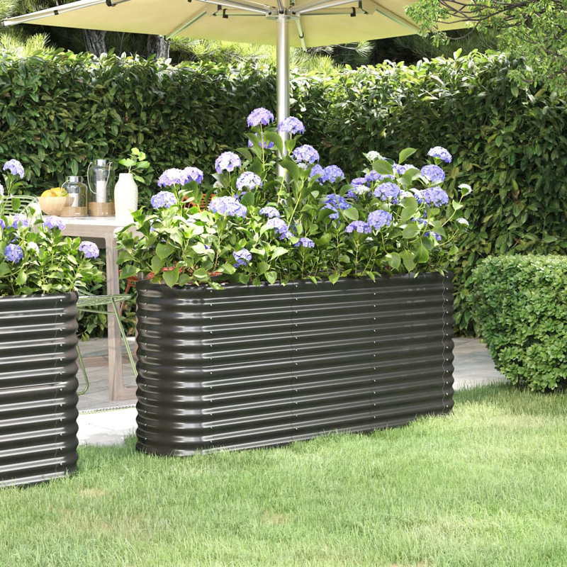 Lit de jardin surélevé en acier thermolaqué 11 pi x 1,5 pi Anmar, Gris anthracite, 26.77" H x 59.84" W x 15.75" D
