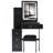 29.2" Small Size Left Bedside Cabinet Vanity Table + Cushioned Stool, 2 AC+2 USB Power Station, Hair Dryer Bracket, Extra Large Touch Control Sliding LED Mirror, Tri-Color Switching, Brightness Adjust-1193050863
