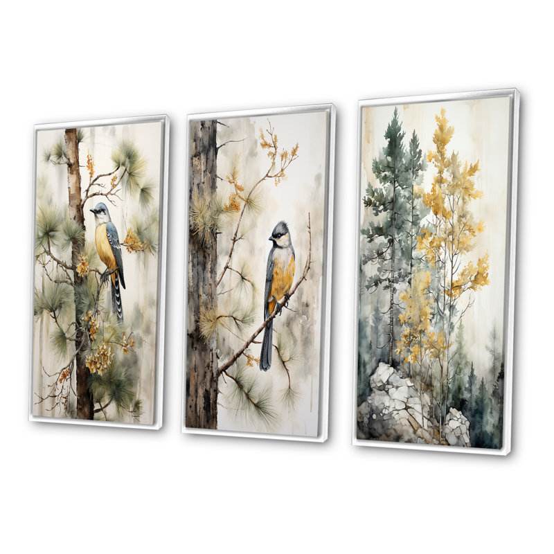«Forest Minimalisme Guardians», 3 pièces sur toile, Cadre blanc, H 20 po x l 36 po