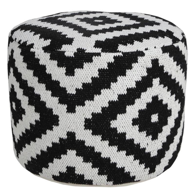 Monochromatic Medallion Geometric Round Pouf Ottoman