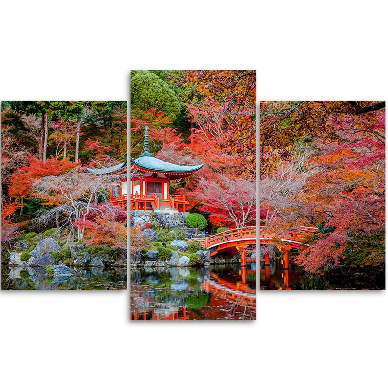 Japan Landscape - 3 Piece No Frame Print on Canvas, 100cm H x 150cm W