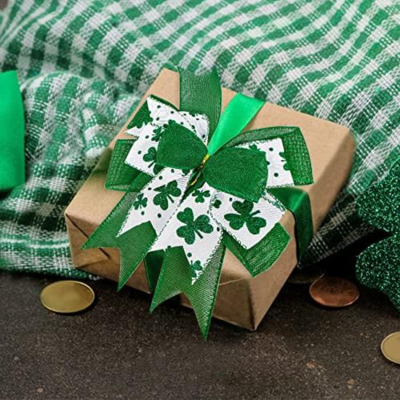 Clover Patrick's Day, couronne de Noël, trèfle vert, fête irlandaise, bricolage, artisanat, ruban, décorations pour la Saint-Patrick (9,5 po x 13 po)
