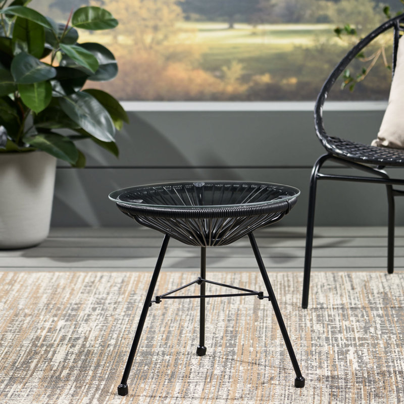 Table d'appoint avec plateau en verre trempé lisse - Option d'extérieur et de décoration