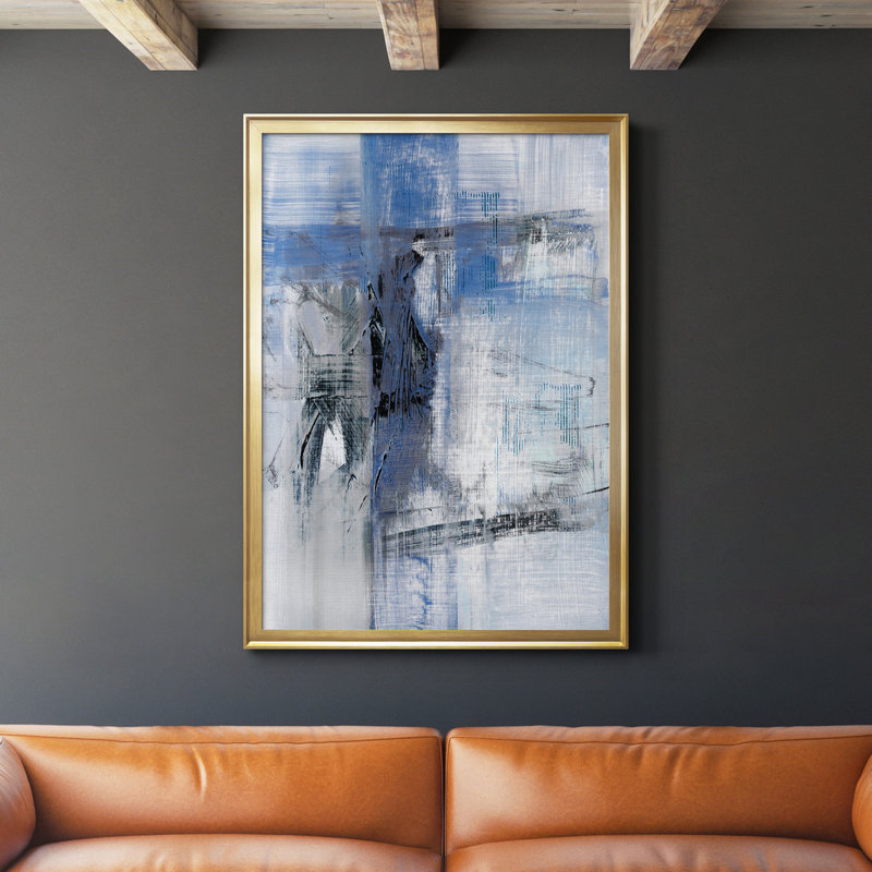 Reflections in Indigo - Peinture sur toile encadrée, H 30,5 po x l 42,5 po x P 1,5 po, Or