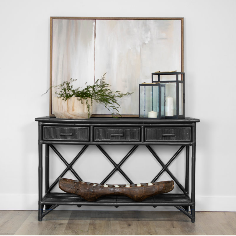 54'' Wide 3 Drawer Rattan Wood Sideboard, Regatta Blue