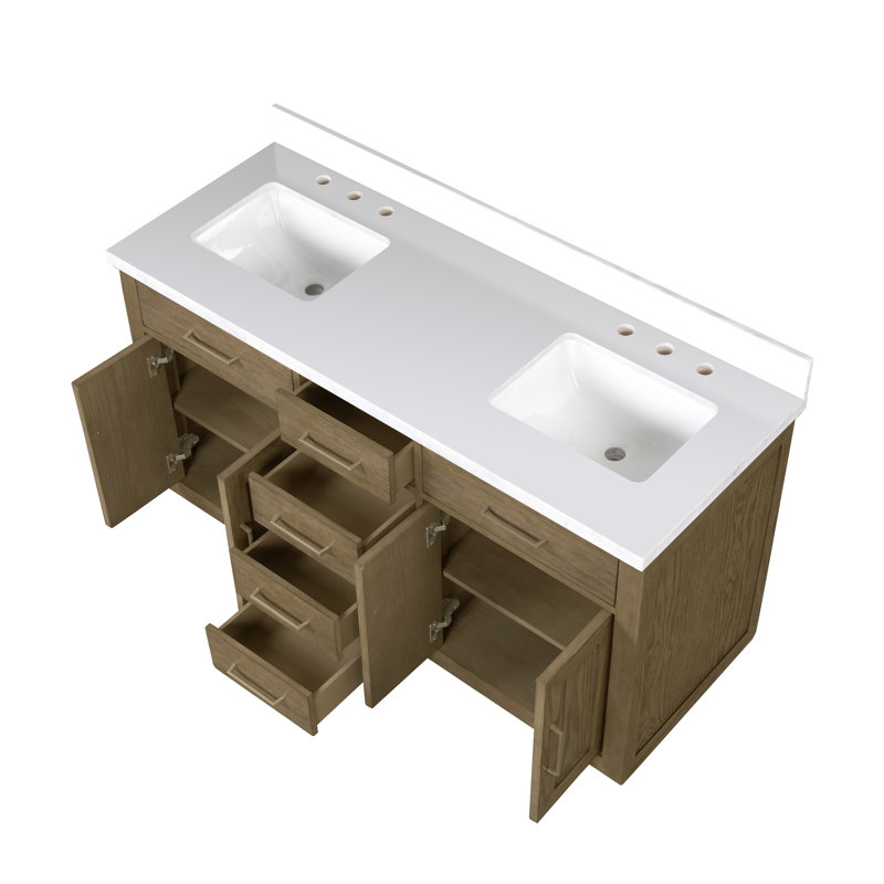 Abbey 60" Grey Oak Double Vanity with White Quartz Top