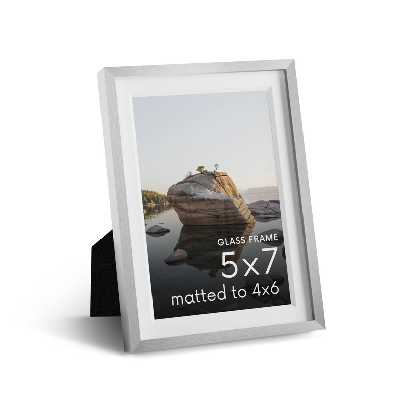 Cadre photo en métal avec verre, Argent, L 5 po x H 7 po