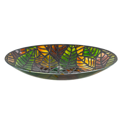 Leaves Hand Painted Glass Birdbath, 18"