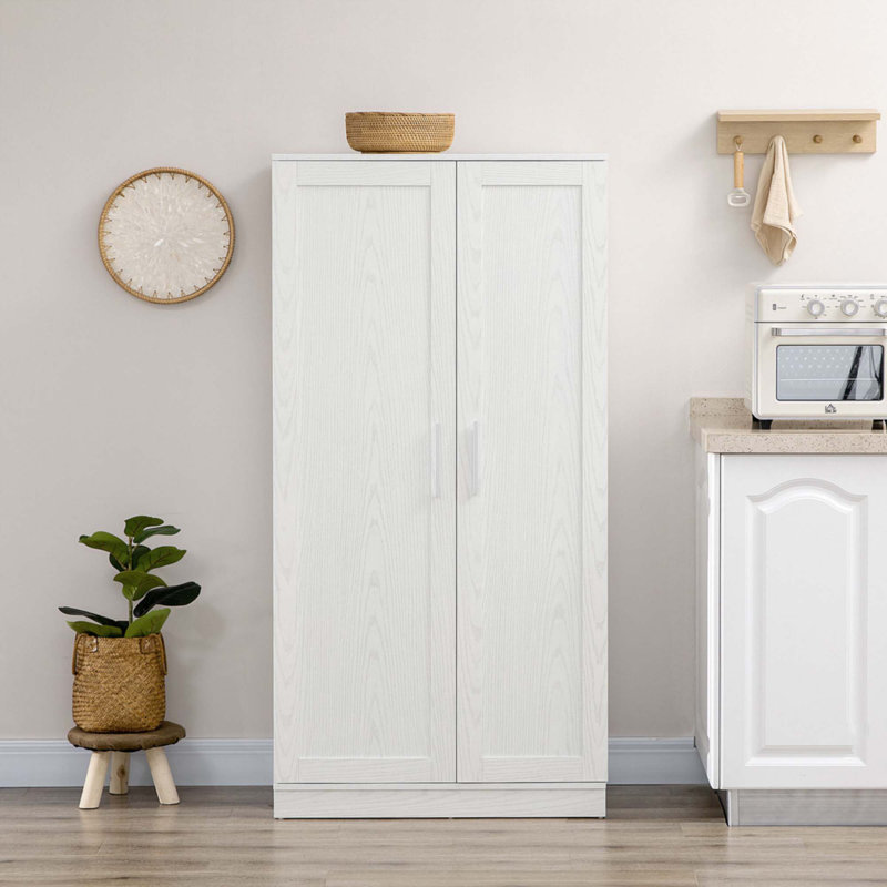 Armoire de rangement pour garde-manger de 63 po, armoire de cuisine autoportante à 14 niveaux avec 2 portes et tablettes réglables pour le salon, la salle à manger, blanc