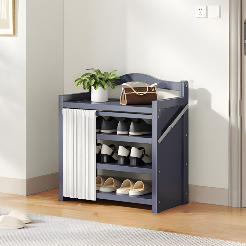 Foldable Shoe Rack For Home - Bamboo Entryway Shoe Organizer With Dust-Proof Curtain, Multi-Layer Design For Easy Storage