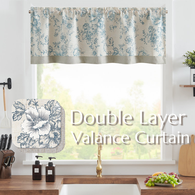 Cantonnière Daun, L 50 po x L 16 po, Bleu / Beige