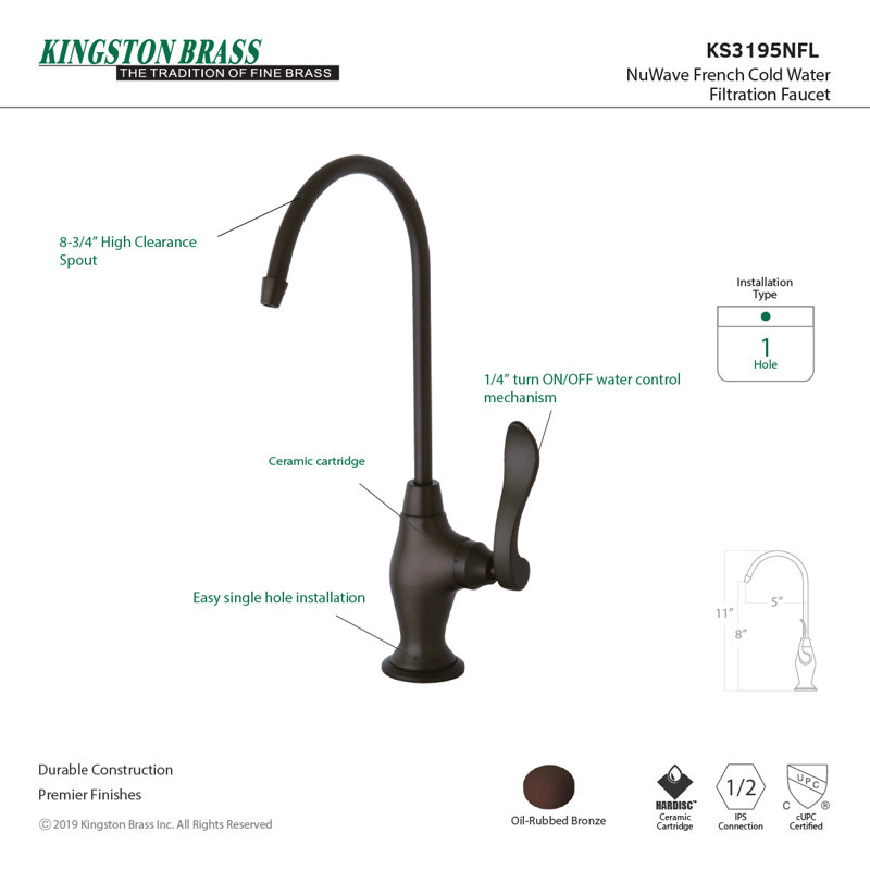 Kingston Brass NuWave French Single-Handle 1-Hole Deck Mount Water Filtration Faucet, Oil Rubbed Bronze