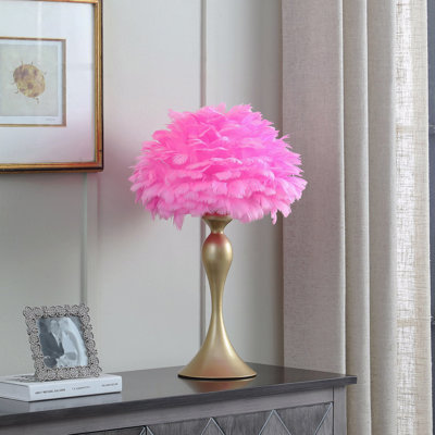 Table Lamp  - Feather Aquina Satin Gold Metal Contour Glam