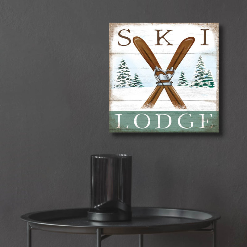  «Ski Lodge» par Elizabeth Tyndall, art mural en verre acrylique, 12 po x 12 po