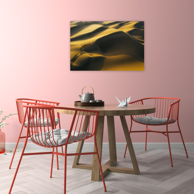 Golden Desert Caravan Serene Tranquil Abstract Landscape Nature Wall Art Print, 24" H x 36" W