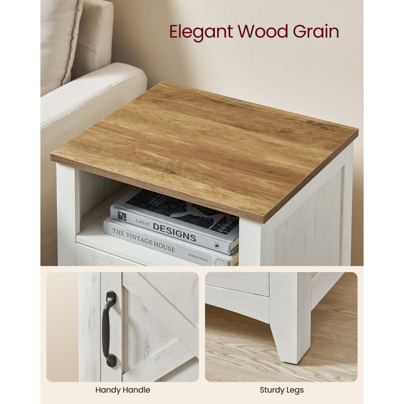 Bauman Farmhouse Nightstand, Bedside Table with a Cabinet and Open Compartment, White/Maroon Brown