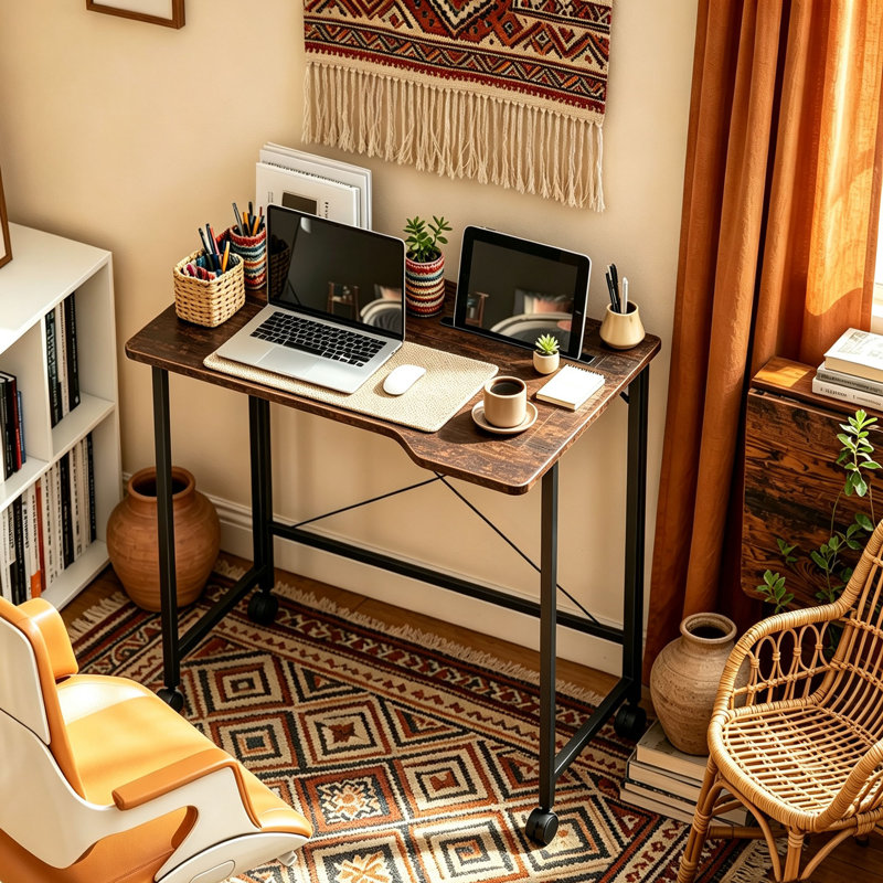 Steel Computer Desk, Rustic Brown