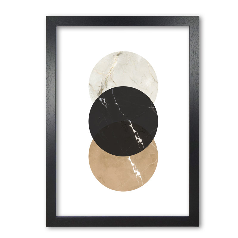 Gold, Beige And Black Marble Abstract Circles - Print, Black Grain Frame, 60 cm H x 42 cm W x 5 cm D