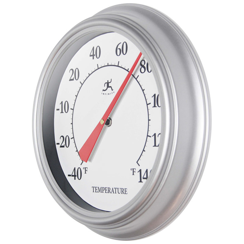 Thermomètre classique en plastique rond 12 pouces, Argent