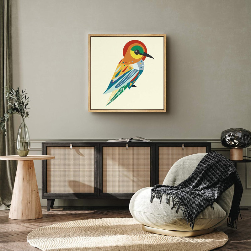 Rouge, jaune, orange, bleu, vert, abeille, colibri, oiseaux, art moderne, chic, ultra coloré, impression sur toile