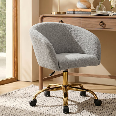 Modern Upholstered Swivel Home Office &Vanity Arm Chair with Golden Base