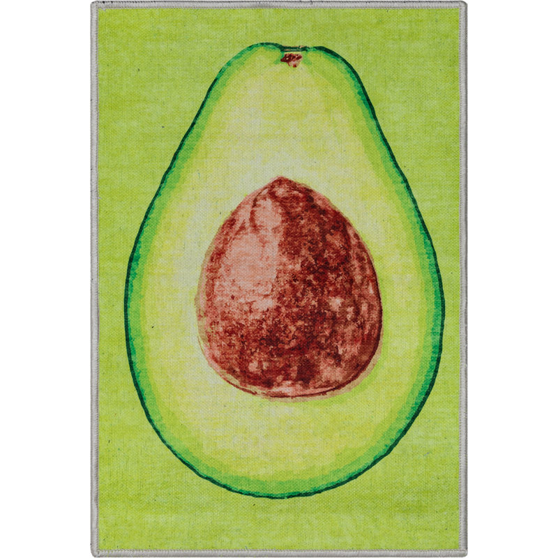 Kehr Avocado Novelty Green Printed Distressed Machine Washable Area Rug, Rectangle 2' x 3'