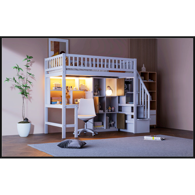 Lit mezzanine en bois avec bureau intégré