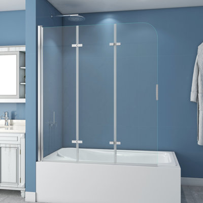 51" W x 59"H Three Plates Folding Tub Door Bathtub Screen with Clear Glass