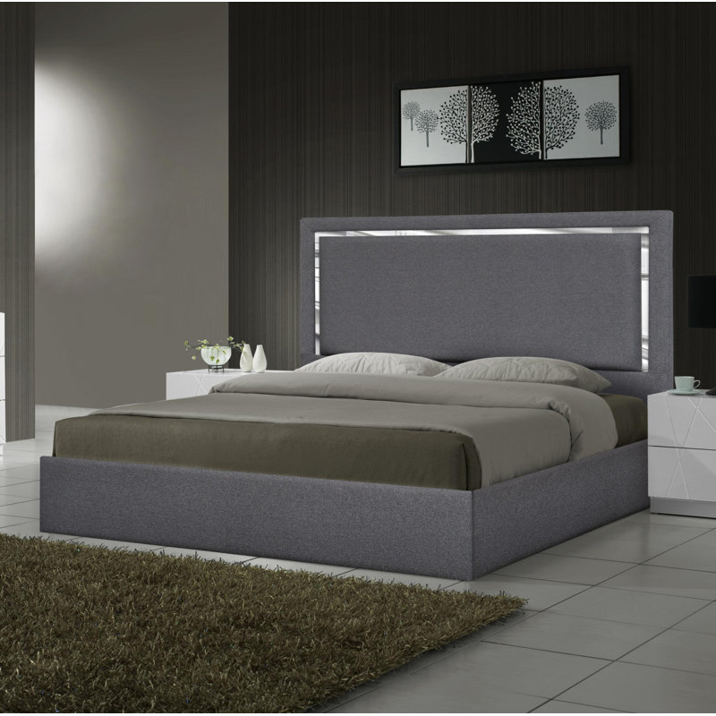 Lit plateforme tapissier à profil bas Dilver, Très grand, Gris anthracite