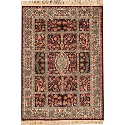 Tapis rouge et ivoire noué à la main de haute qualité