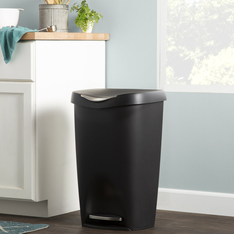 Calhoon Plastic 13 Gallon Step On Trash Can, Black