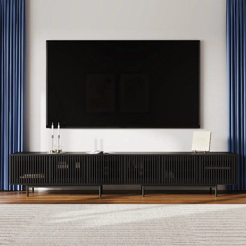 Meuble télé moderne Mid-Century, Noir, H 21,26 po x l 118 po x P 18,89 po