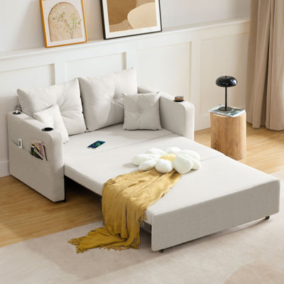 Canapé-lit à accoudoir carré convertible 56 po 3 en 1 pour canapé-lit de salon avec porte-gobelets et port USB