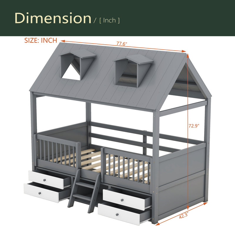  Cadre de lit Bed House, Gris, Lit simple