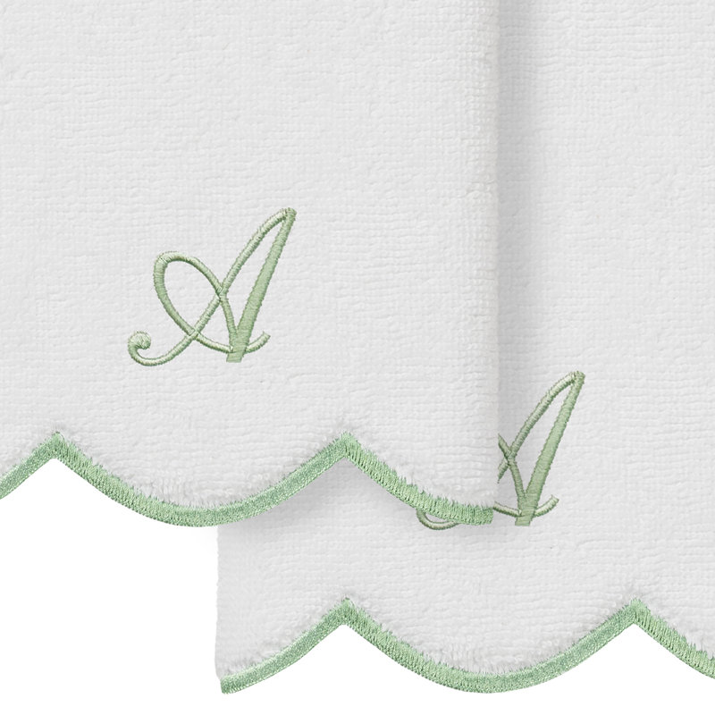  Ensemble de serviettes 100% coton turque ADORNIA, A, Blanc/vert, Ensemble de 2 serviettes à doigts