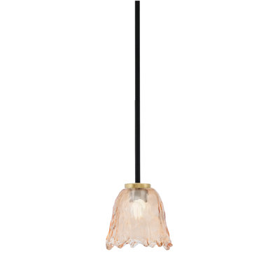 Ararinda Stem Hung Mini Pendant Shown In Matte Black Finish With 7" Amber Lava Glass
