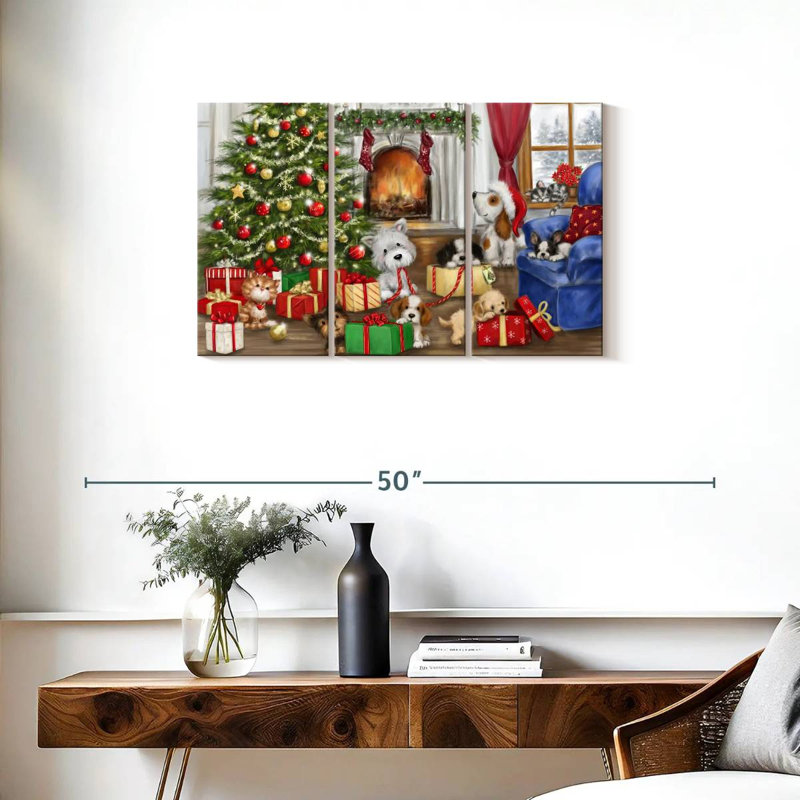 Chiens et chats de Noël Lelend, H 20 po x l 33 po