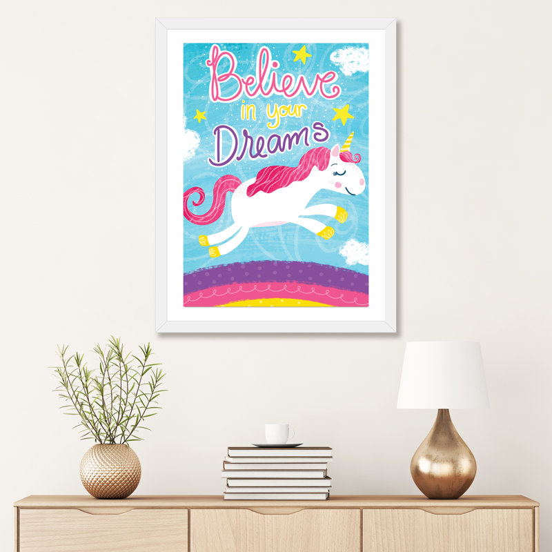 «Unicorn Dreams» par Emily Cromwell - reproduction d'art textuel, Papier encadré blanc, Blanc, H 32 po x l 24 po x P 1 po