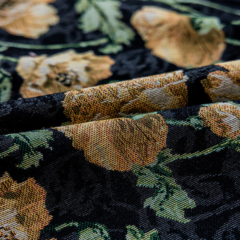 Polyester Small Short Curtains 2 Panels, 30" W x 24" L, Yellow/Black, Floral