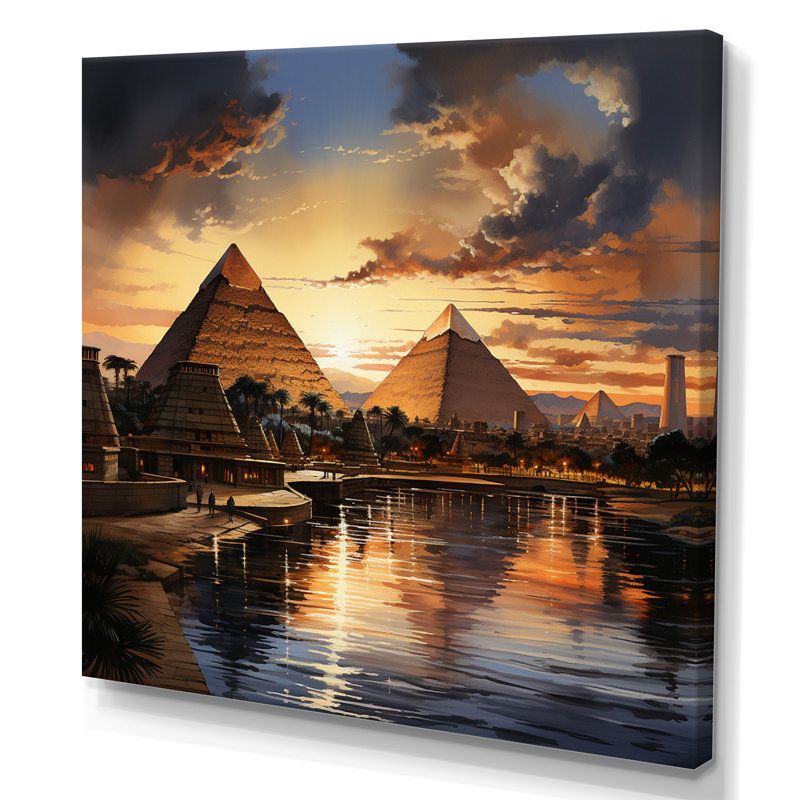 Egypt Sunrise Over The Puramid II - Egyptians Wall Decor, Toile tendue, H 30 po x l 30 po x P 1 po