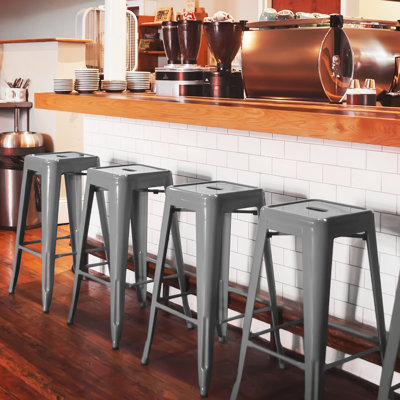 Caine 30 Stackable Metal Bar Stools Indoor Outdoor Backless Counter Height Stools Chairs