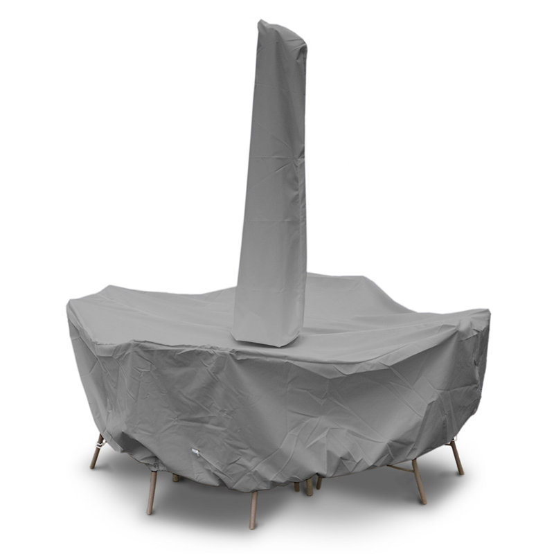 Ensemble de salle à manger rond pour table avec trou pour parasol Weathermax™, H 36 po x l 88 po x P 88 po, Gris