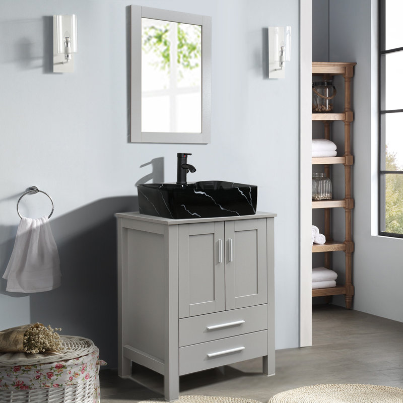 Ensemble de meuble-lavabo simple 24 "avec miroir, Gris