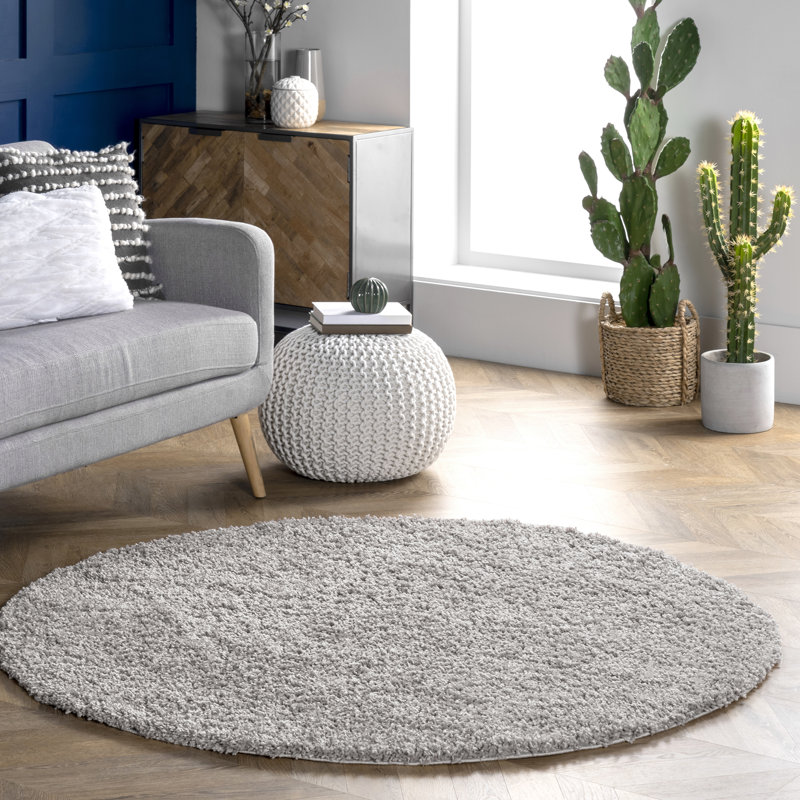 Tapis à poils longs contemporain Marleen, Rond 4 pi