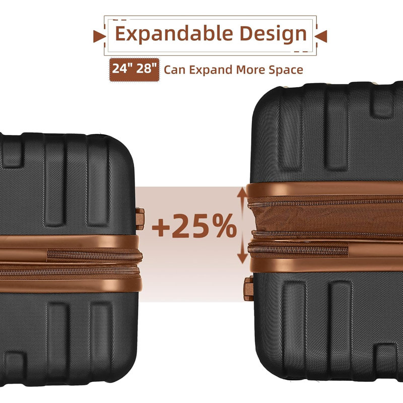 Ensemble de 6 valises avec sacs de voyage, valises rigides extensibles avec roulettes, verrou TSA, noir
