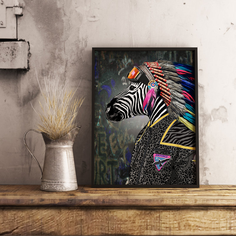 Chief Cherokee Zebra Animal - Print, White, 61cm H x 41cm W x 2.5cm D