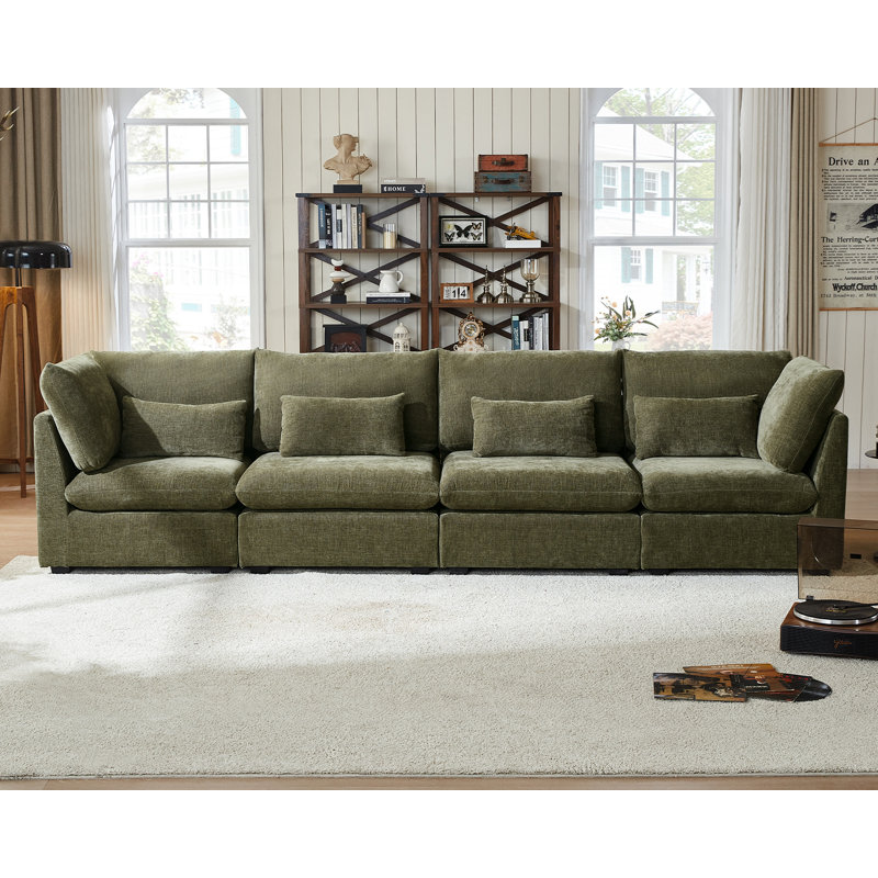 4 Seater Chenille Oversized Modular Sofa Extra Deep Cloud Sectional Couch With Ottoman Chaise Fsc Certified Fluffy Sofa