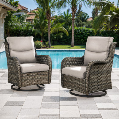 Outdoor Wicker Swivel Glider Chairs With 5" Cushions