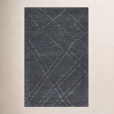Navy White Hand-Tufted Abstract Wool Rug